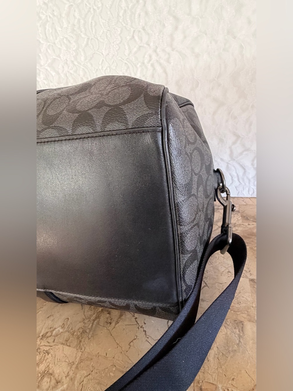 Coach Venturer Men's Signature Canvas Duffel in Charcoal and Black C5305 - Picture 9 of 14